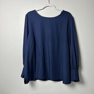 Eloquii Top Womens Size 22 Navy Blue Long Sleeve Button Detail Pullover Blouse
